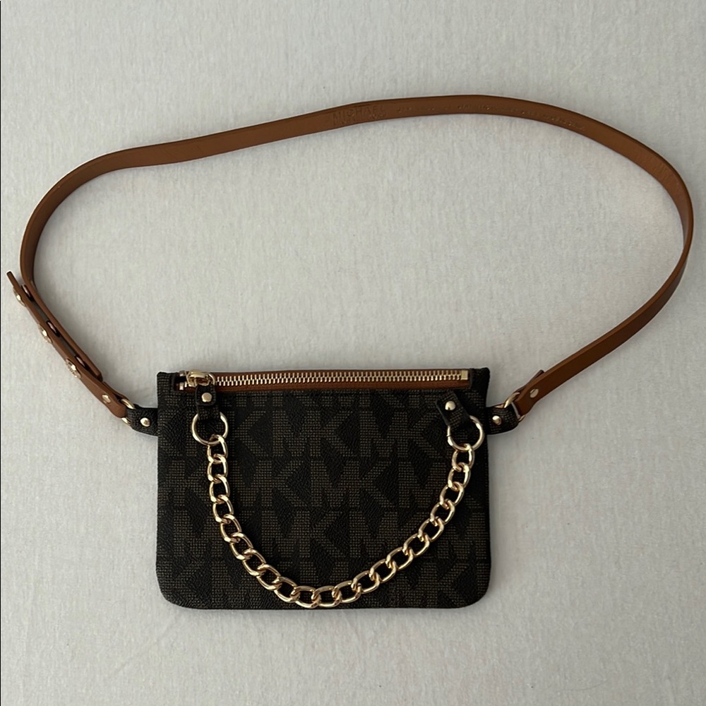 Michael Kors Dark Brown Belt Bag with Gold Chain